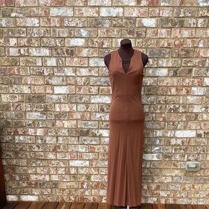 Kay Hunger Elegant Bordeaux A-line Brown Slip Sleeveless Maxi Dress Size 10